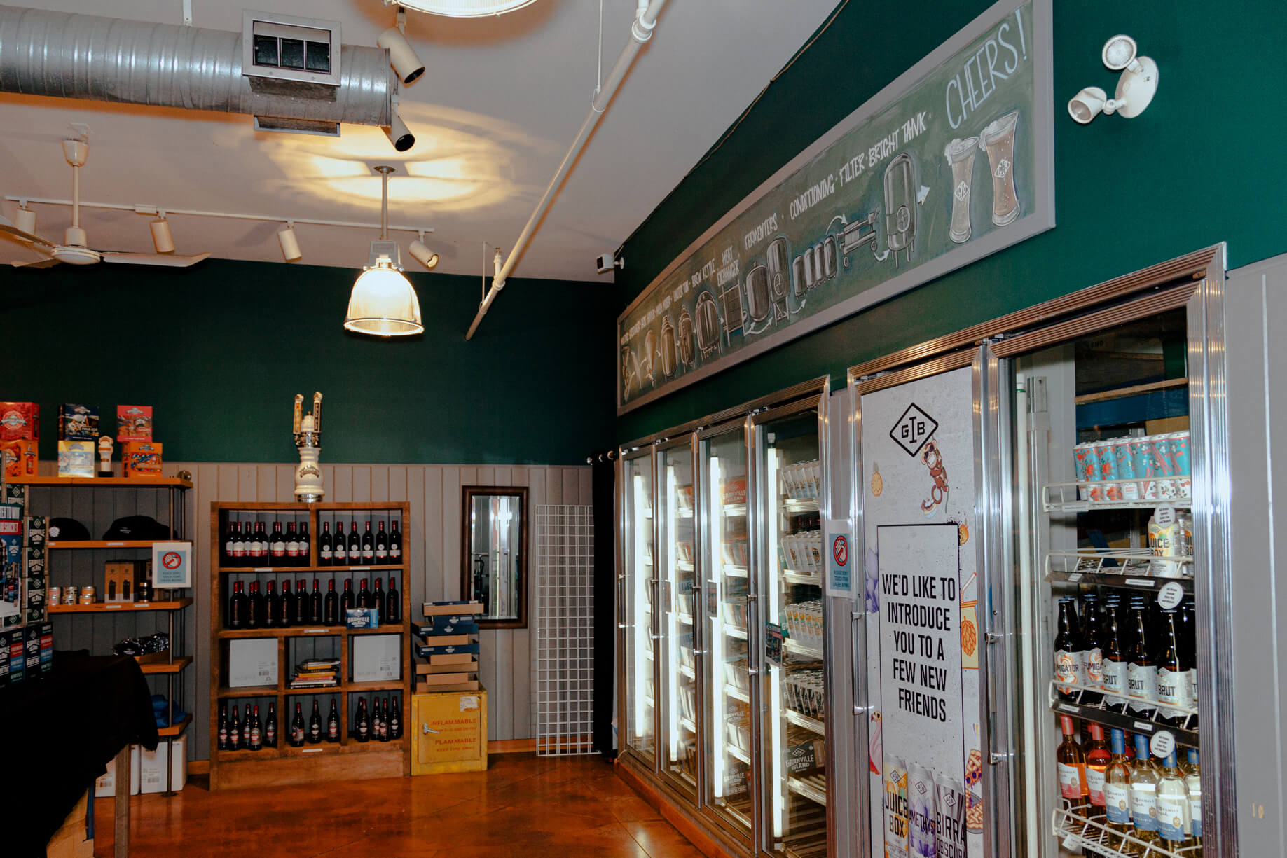 inside the retail store with beer cooler and stuff
