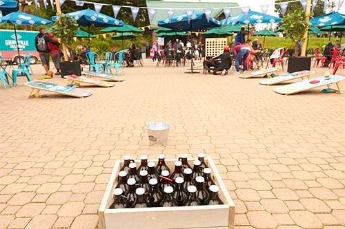 beerbox in a street with target shoting in a background