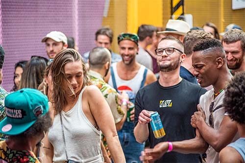 people walking in a granville festival