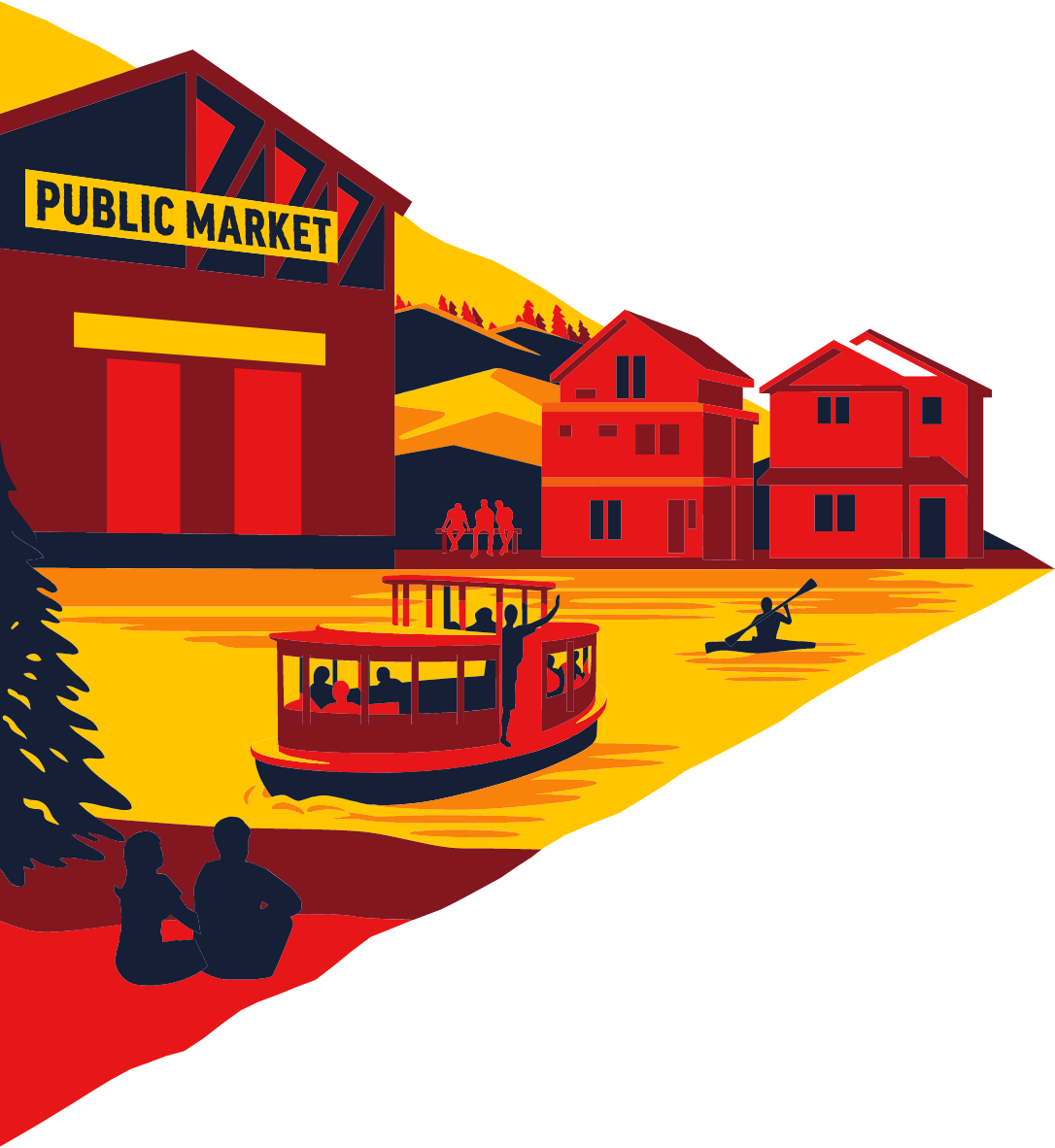 public market build on island in triangle