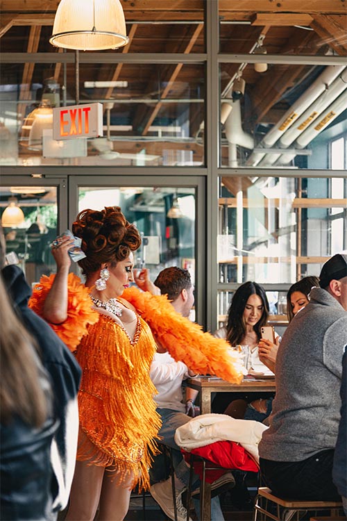 drag queen dancing in a granville brewery party