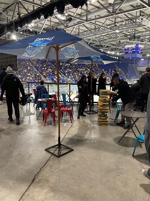 umbrellas with granville logo