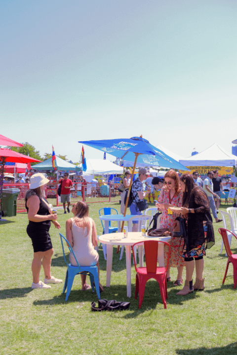 people talking in a granville festival