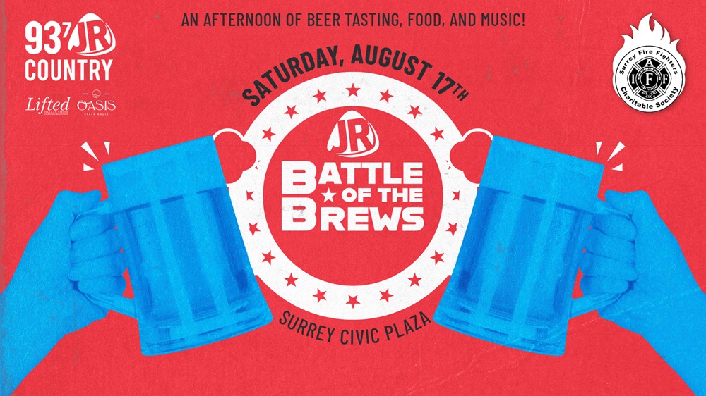 93.7 JR FM Battle of the Brews. An Afternoon of Beer tasting, food, and music! Saturday, August 17th. Surrey Civic Plaza.
